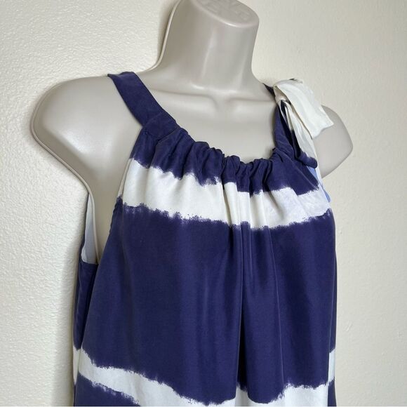 Banana Republic Stripe Silk Halter Dress Bow Ombre Blue White Lined Womens 4 - Picture 2 of 14